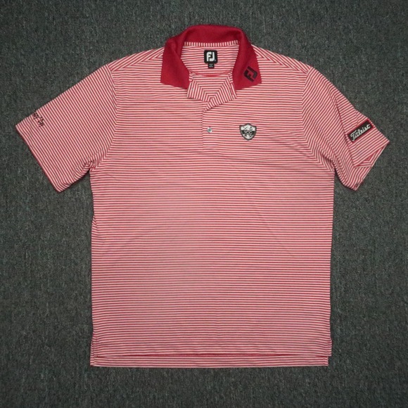 Footjoy Shirt Mens Large Red White Striped Tour Titleist The Yacht Country Club